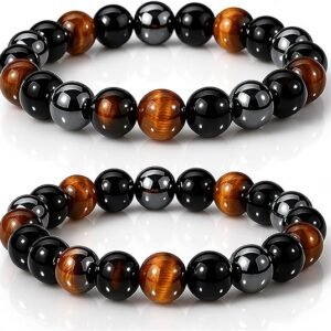 WFJ Black Obsidian Hematite Triple Protection Bracelets Set -